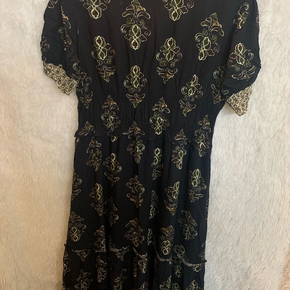 Lapis Boho Peasant Dress Maxi Elastic Waist Tiered Solid Black Size L Large Nwot - Picture 9 of 15